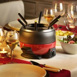 Appareils De Cuisine^CASA DINNER Set à Fondue 6 Fourchettes Noir, Rouge