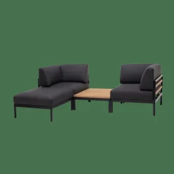 Salon De Jardin^CASA HANNA Lounge Teck Repose-pied Noir, Naturel
