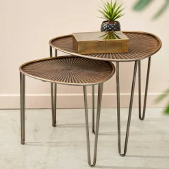 Tables D'Appoint^CASA OVO Tables D'appoint Set De 2 38X38X35CM/46.5X46.5X41CM Argent, Cuivre