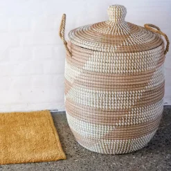 Paniers À Linge^CASA YASMINE Panier De Luxe Avec Couvercle Blanc, Naturel