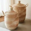 Paniers À Linge^CASA YASMINE Panier De Luxe Avec Couvercle Blanc, Naturel